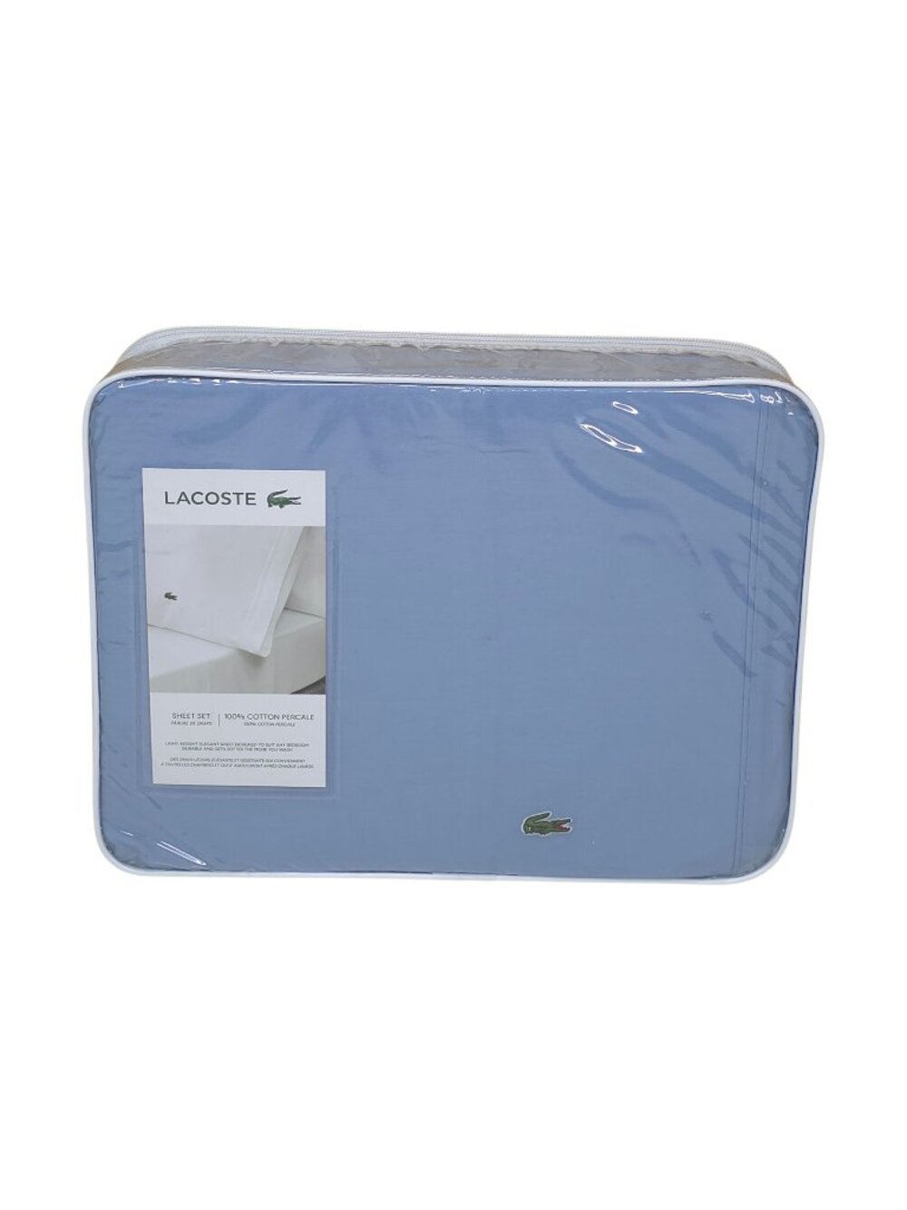 Lacoste Cotton Percale King Sheet Set Allure Blue Durable Lightweight Elegant